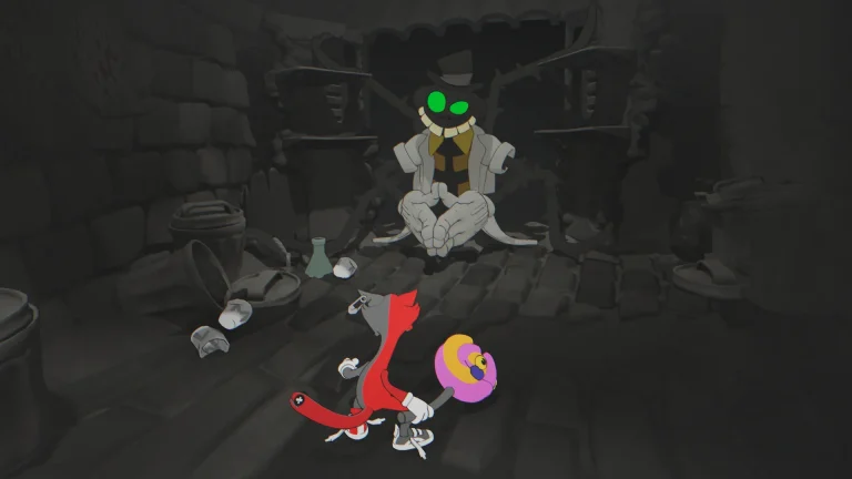 Персонажі Into The Unwell у стилі Cuphead під час хаотичного бою
